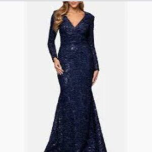 Xscape Evenings Sequins and Soutache Long Sleeve Gown